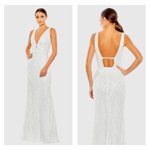 Mac Duggal Plunging Neckline Sequined Gown